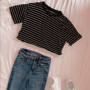 Aéropostale black striped crop top T-shirt